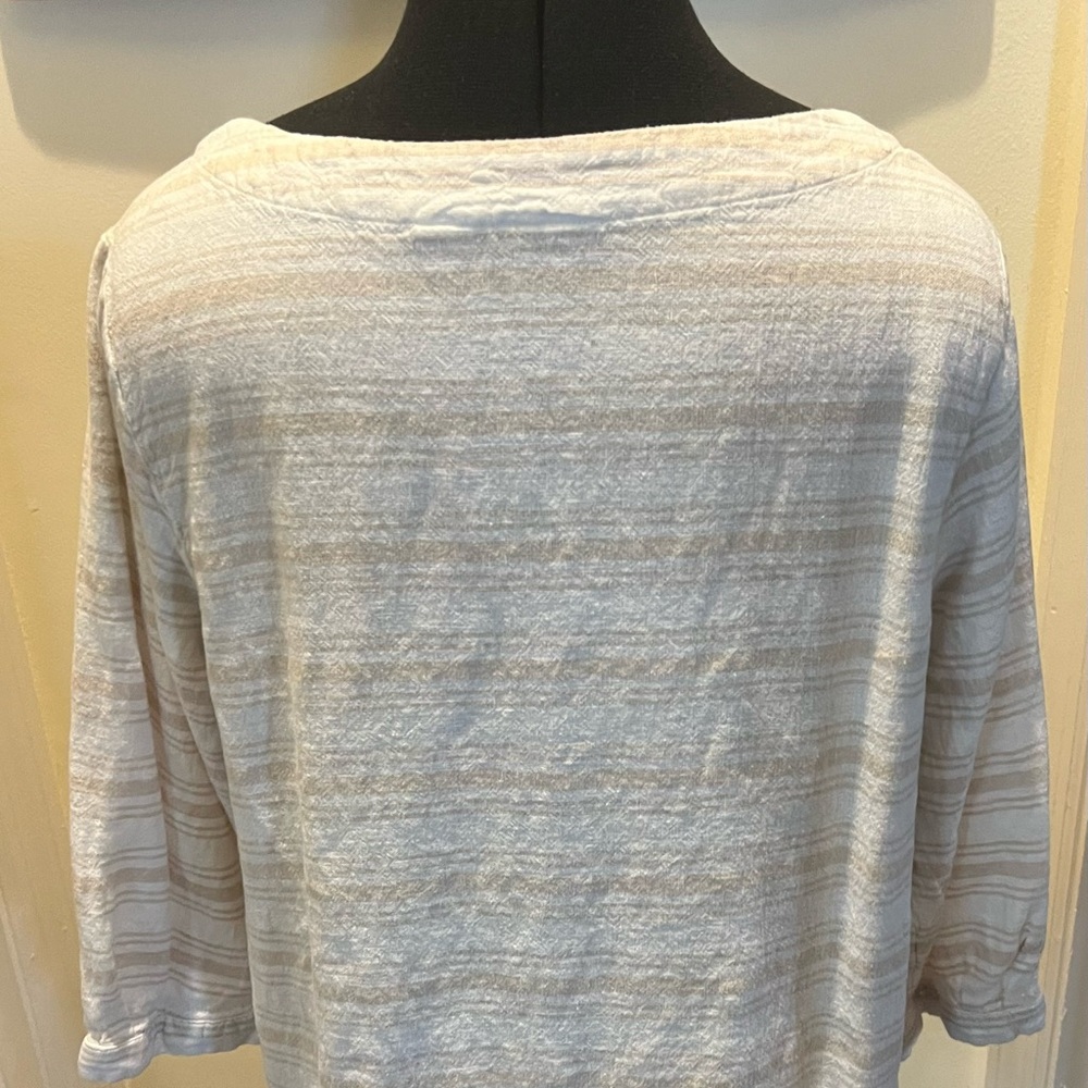 Sigrid Olsen Elegant Cream and Light Tan Linen/Rayon Women's Top - Picture 3 of 4